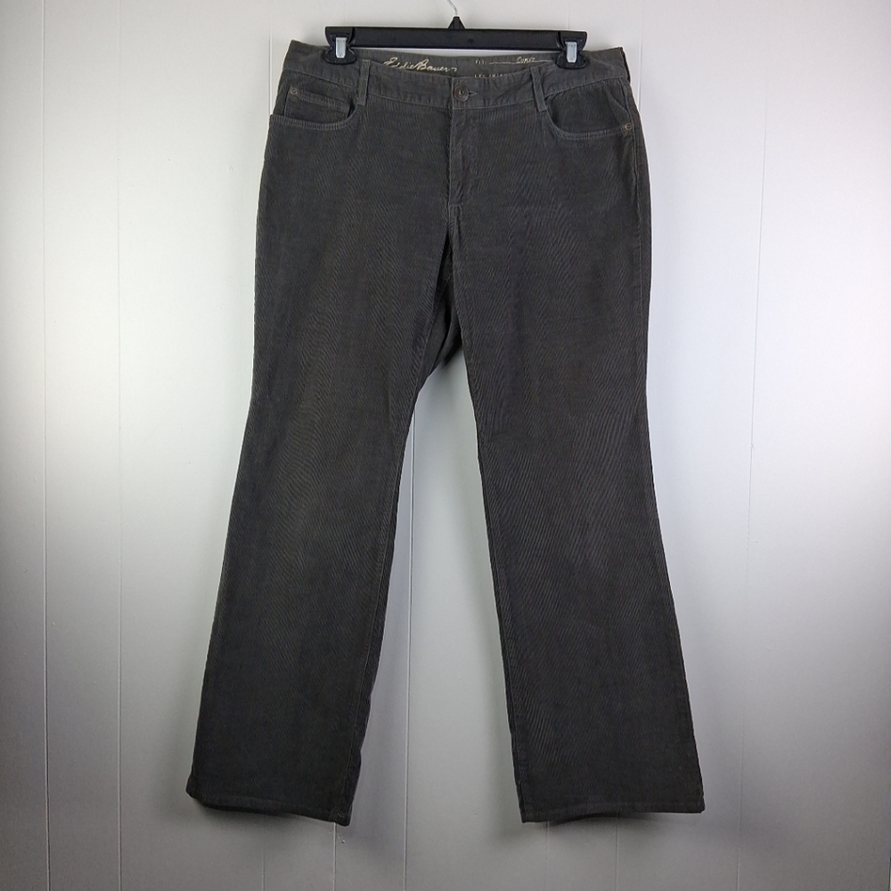 Eddie Bauer Womens Curvy Bootcut Corduroy Pants Size 14 Gray